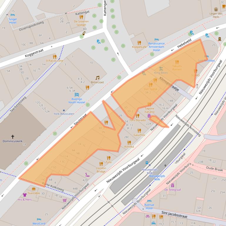 Kaart van postcodegebied 1012SP.