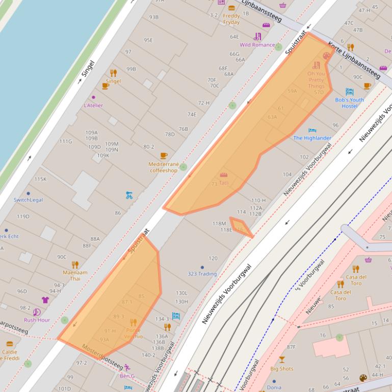 Kaart van postcodegebied 1012ST.