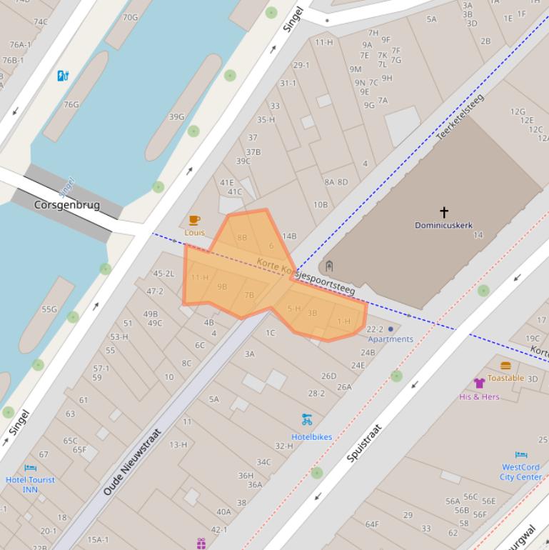 Kaart van postcodegebied 1012TC.