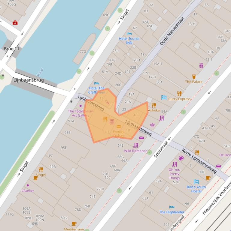 Kaart van postcodegebied 1012TE.