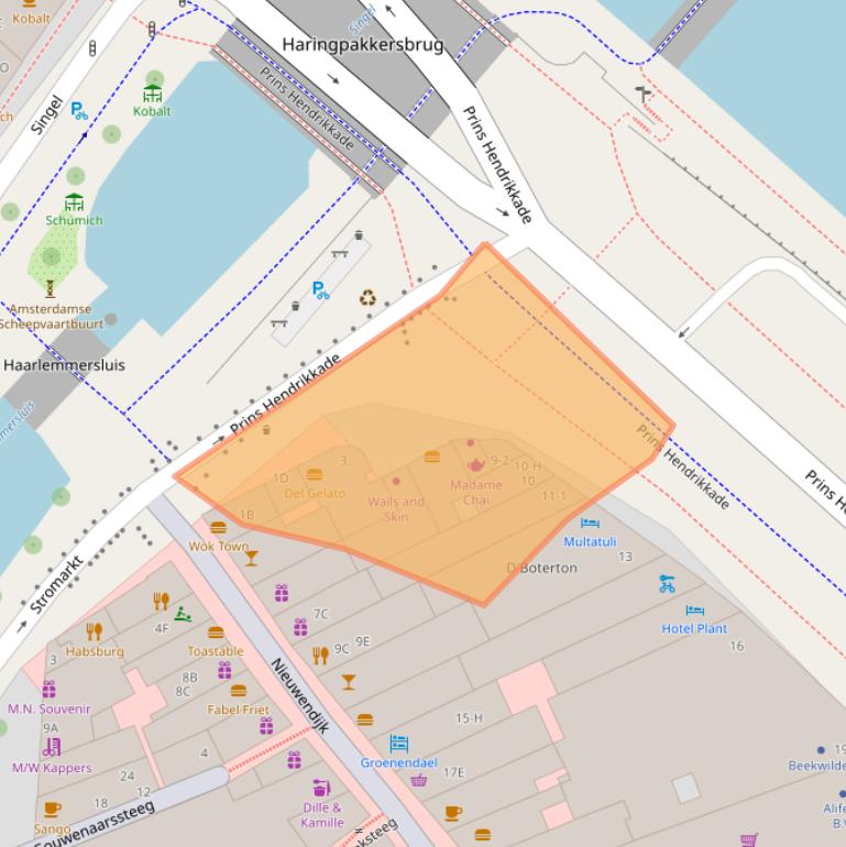 Kaart van postcodegebied 1012TK.