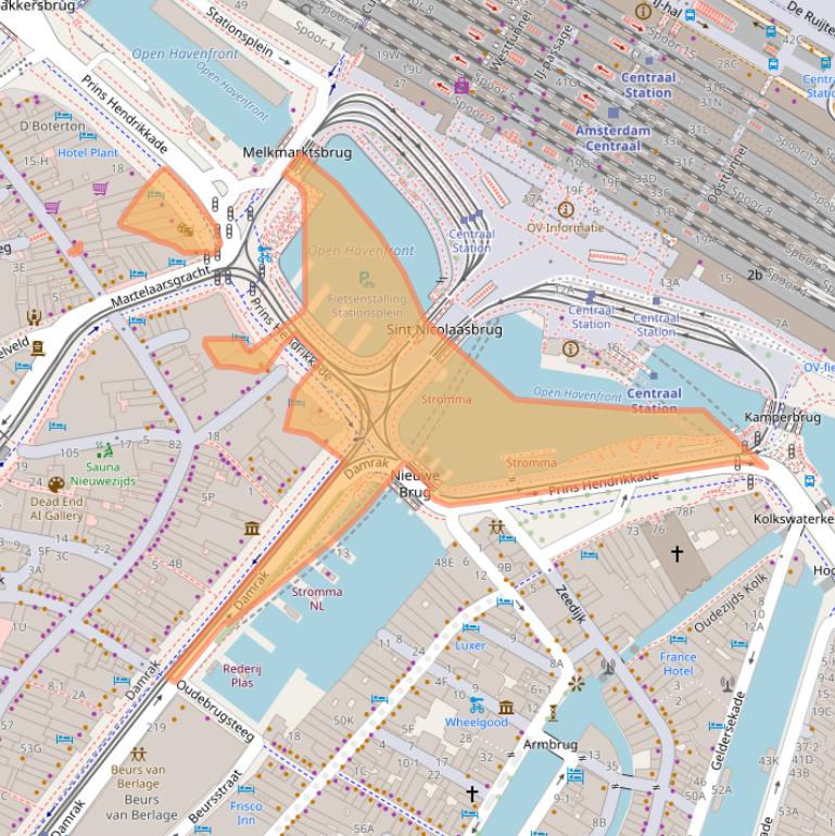 Kaart van postcodegebied 1012TM.