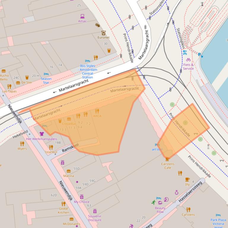 Kaart van postcodegebied 1012TN.