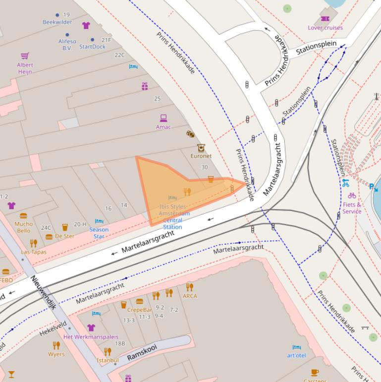 Kaart van postcodegebied 1012TP.