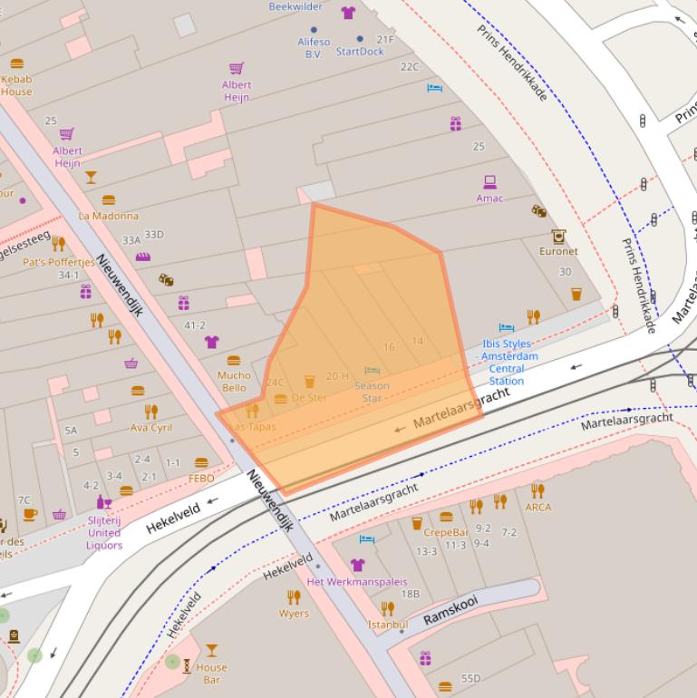 Kaart van postcodegebied 1012TR.