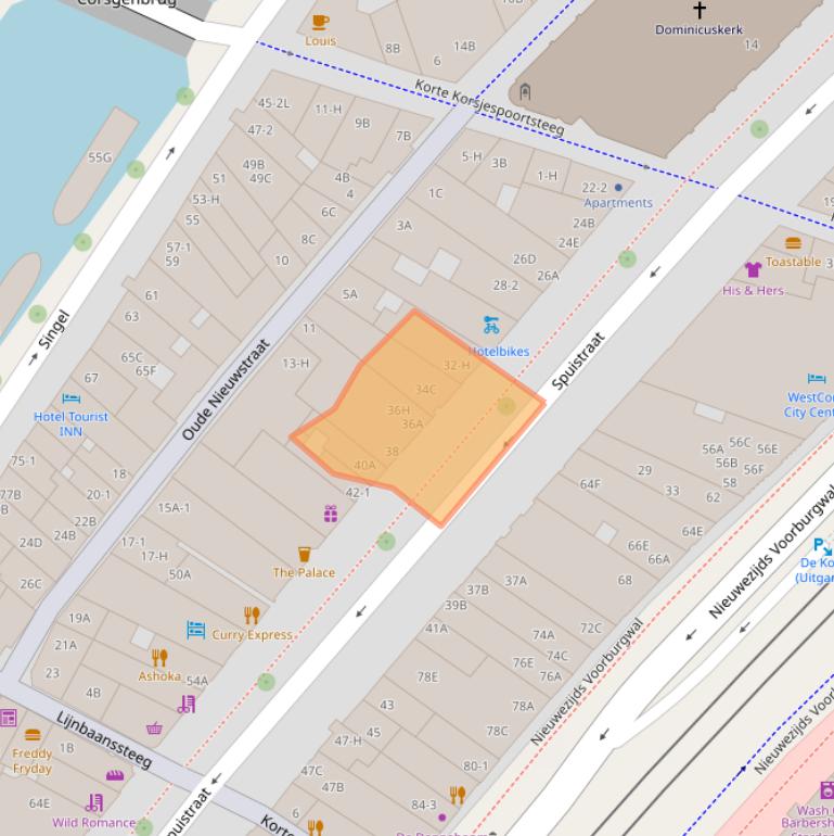 Kaart van postcodegebied 1012TT.