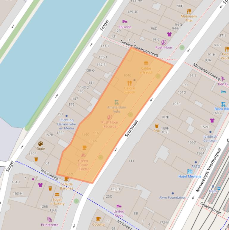 Kaart van postcodegebied 1012VA.