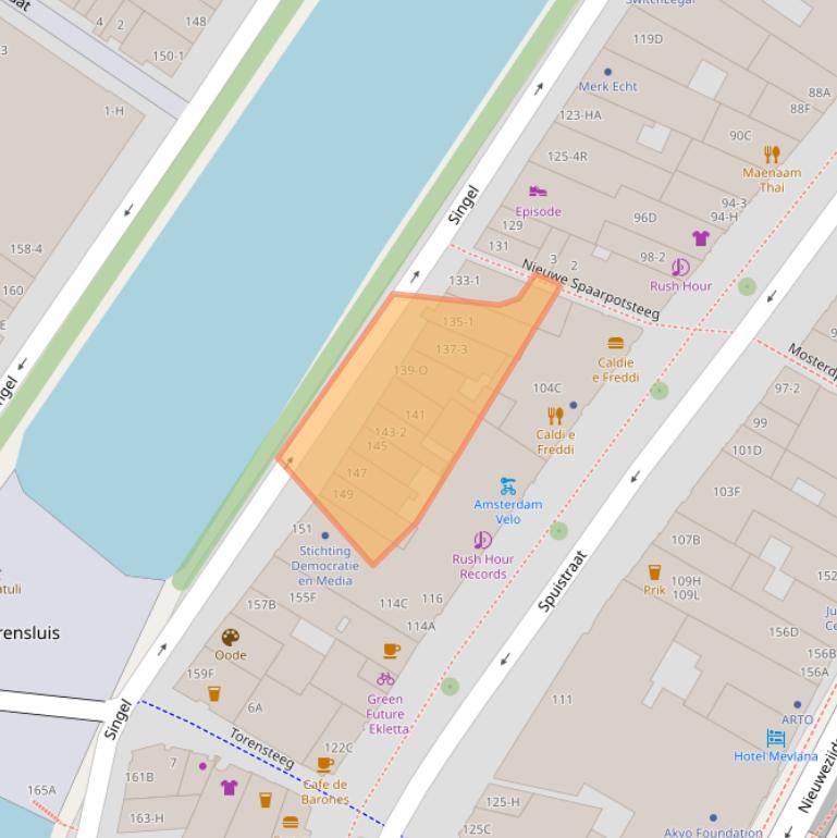 Kaart van postcodegebied 1012VJ.