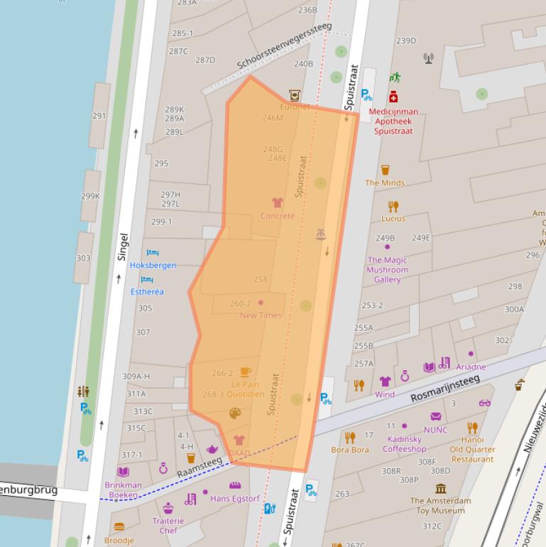 Kaart van postcodegebied 1012VW.