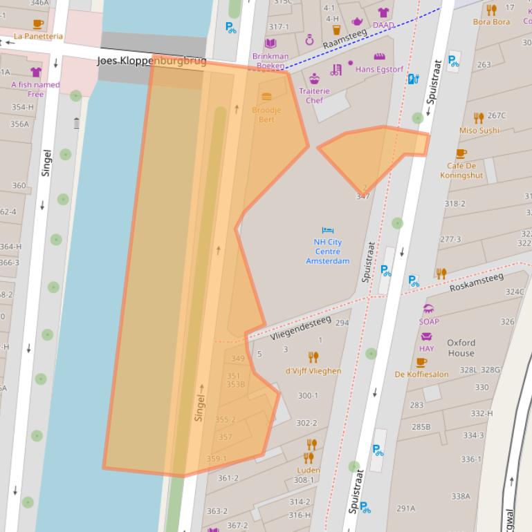 Kaart van postcodegebied 1012WK.