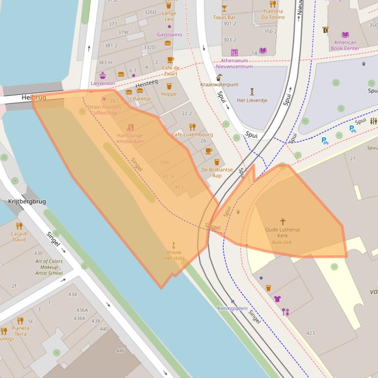 Kaart van postcodegebied 1012WN.