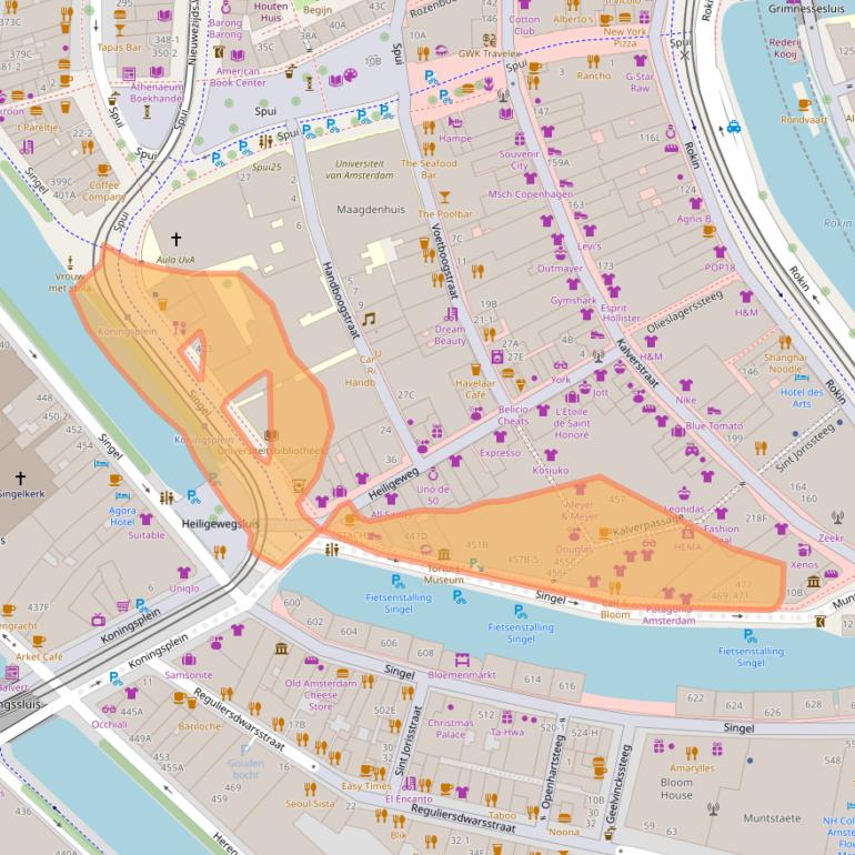 Kaart van postcodegebied 1012WP.