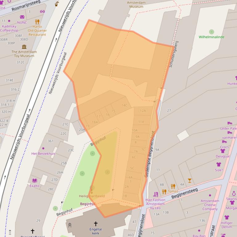 Kaart van postcodegebied 1012WS.