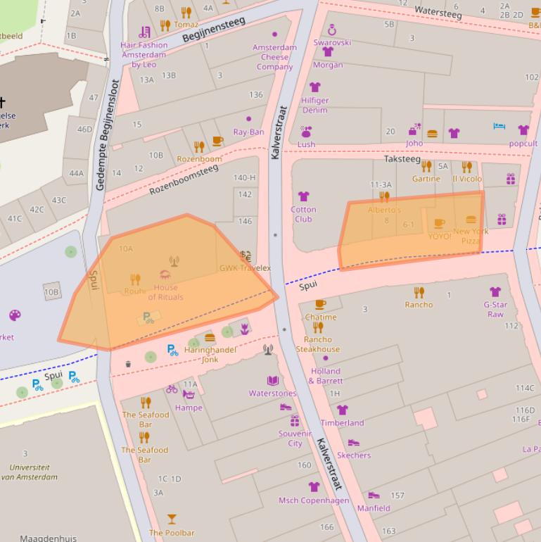 Kaart van postcodegebied 1012WZ.