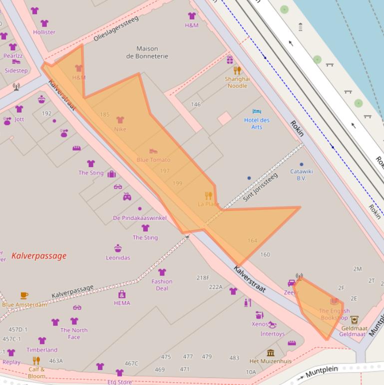 Kaart van postcodegebied 1012XC.