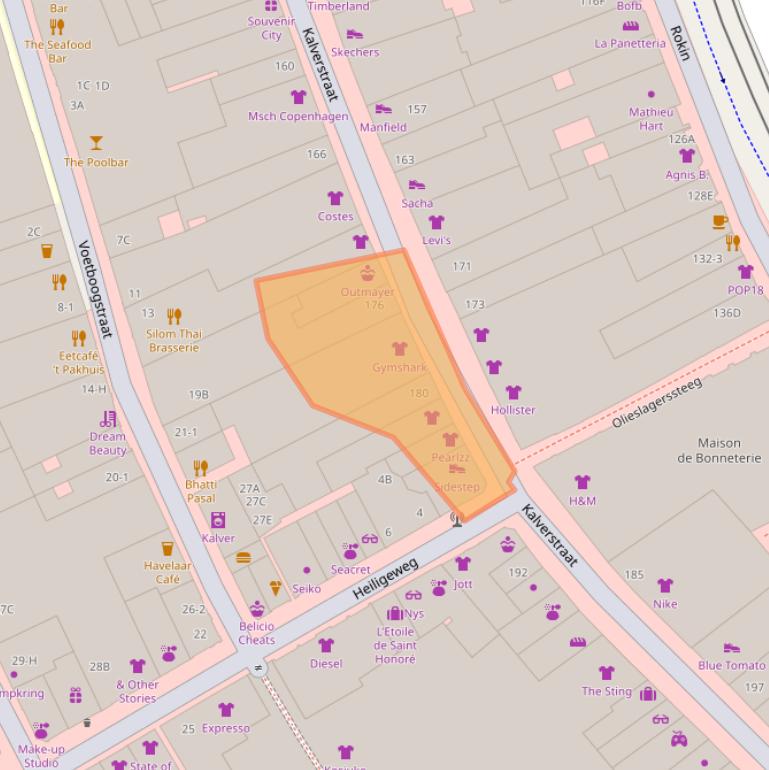 Kaart van postcodegebied 1012XG.