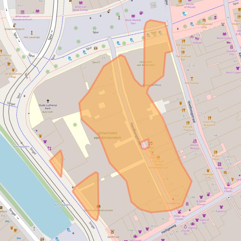 Kaart van postcodegebied 1012XM.