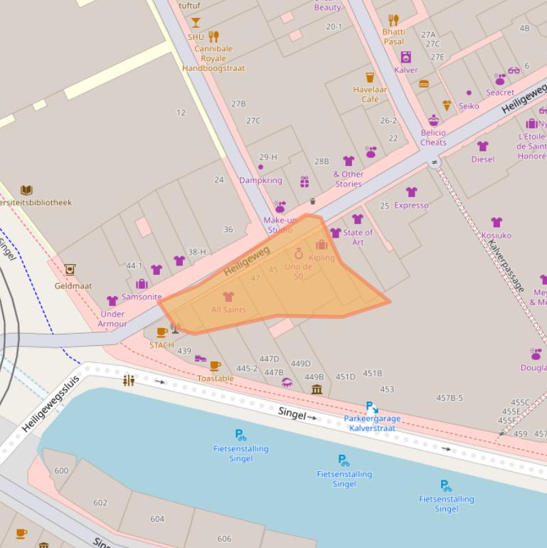 Kaart van postcodegebied 1012XP.