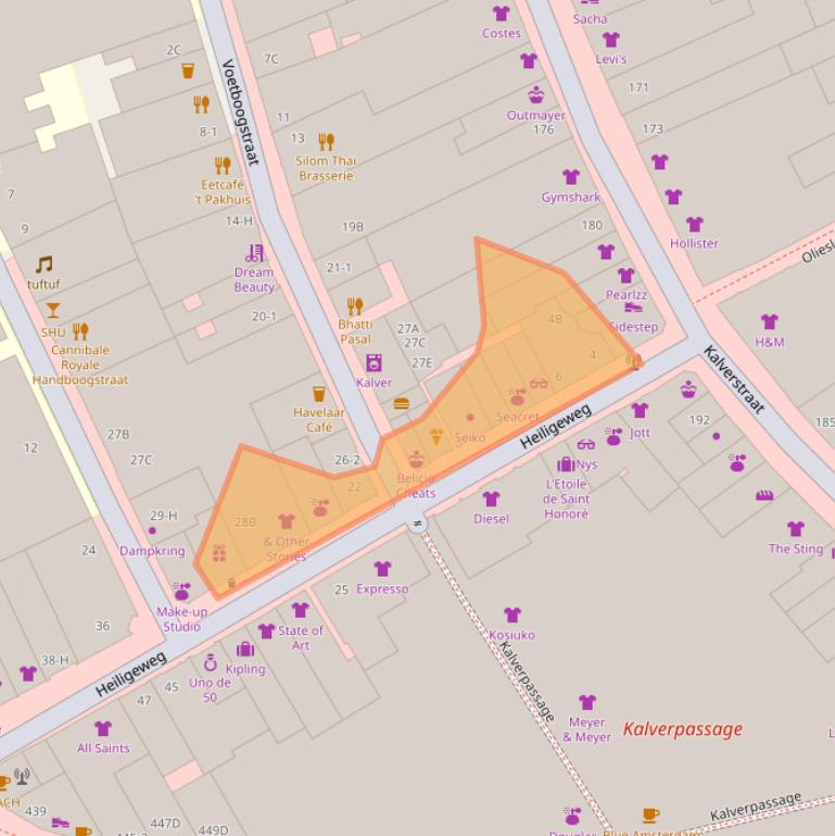 Kaart van postcodegebied 1012XR.
