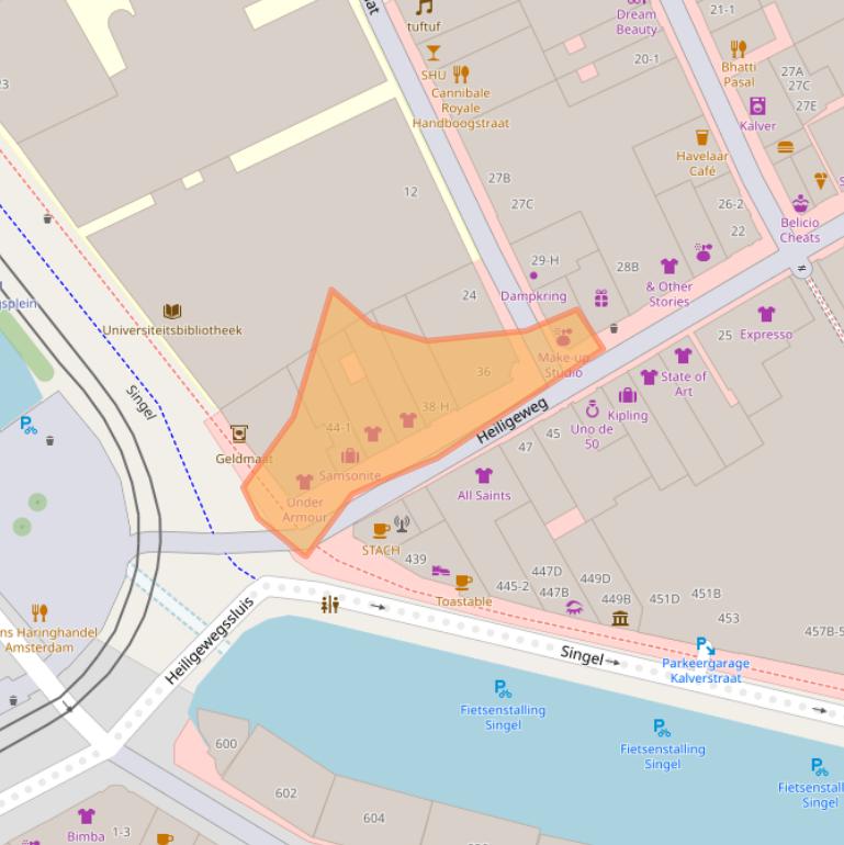 Kaart van postcodegebied 1012XS.