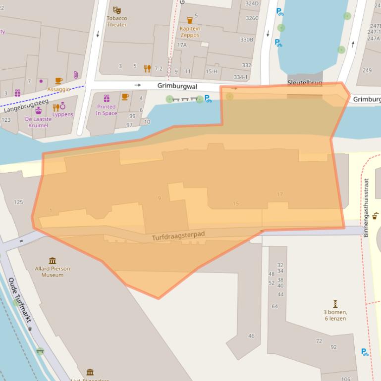 Kaart van postcodegebied 1012XT.