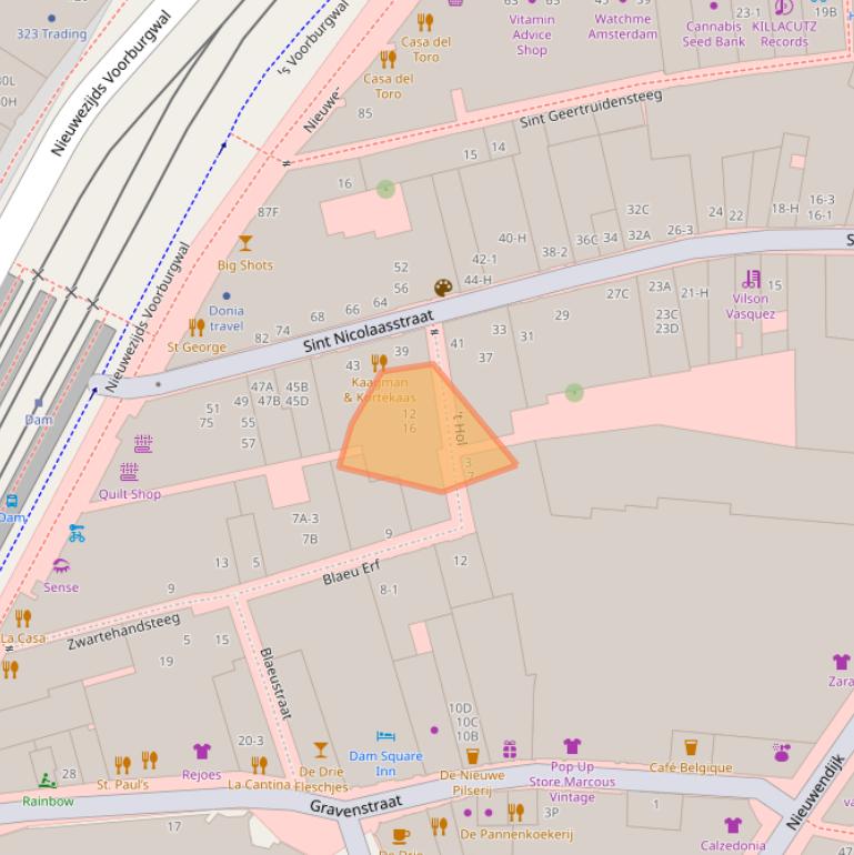 Kaart van postcodegebied 1012XW.