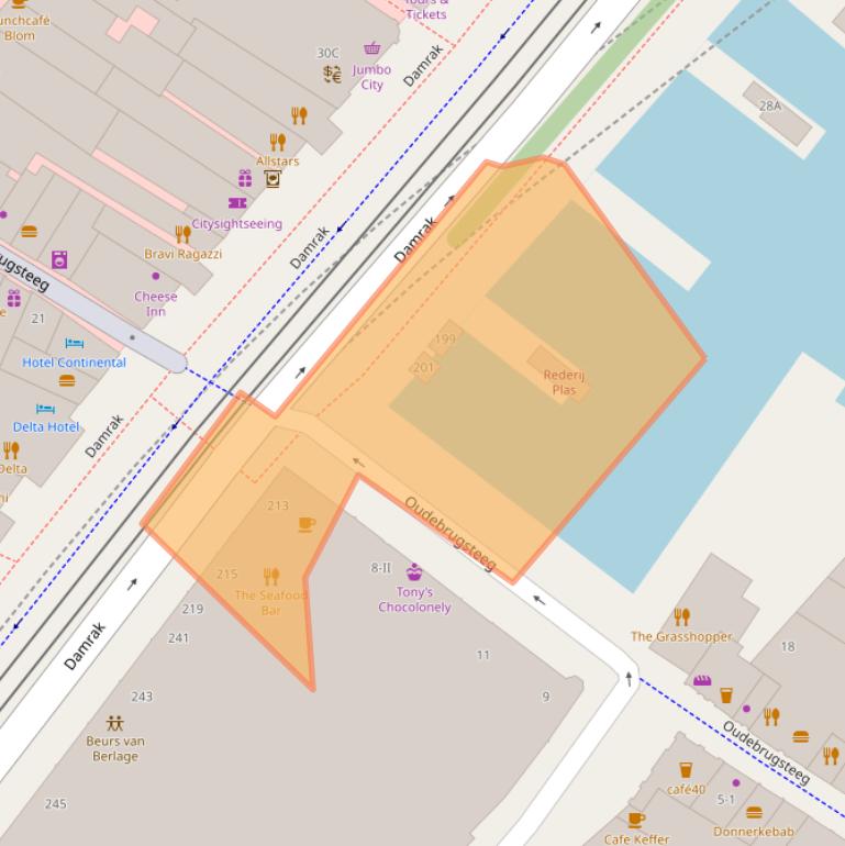 Kaart van postcodegebied 1012ZH.