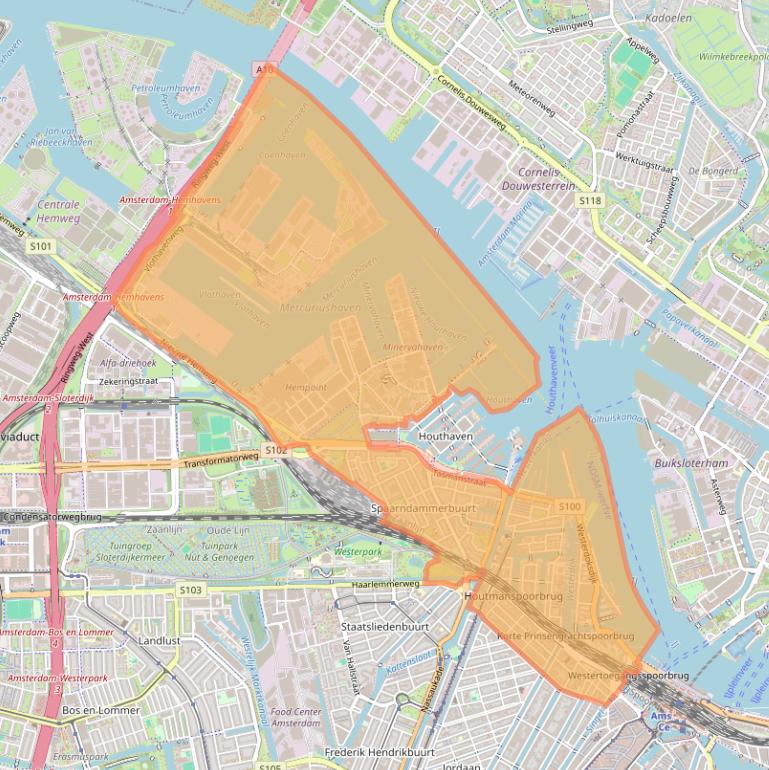 Kaart van postcodegebied 1013.