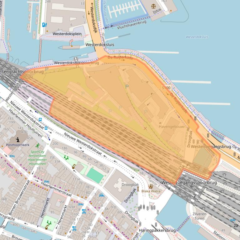 Kaart van postcodegebied 1013AA.