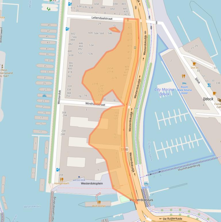 Kaart van postcodegebied 1013AD.