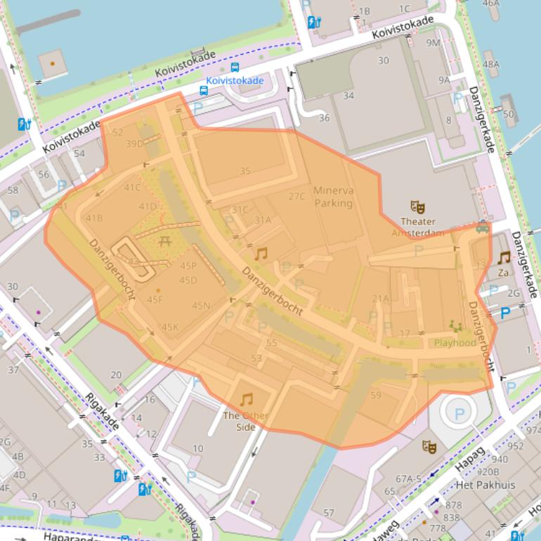 Kaart van postcodegebied 1013AM.