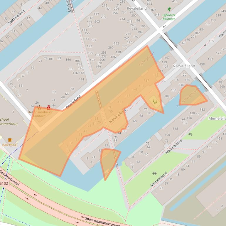 Kaart van postcodegebied 1013AT.