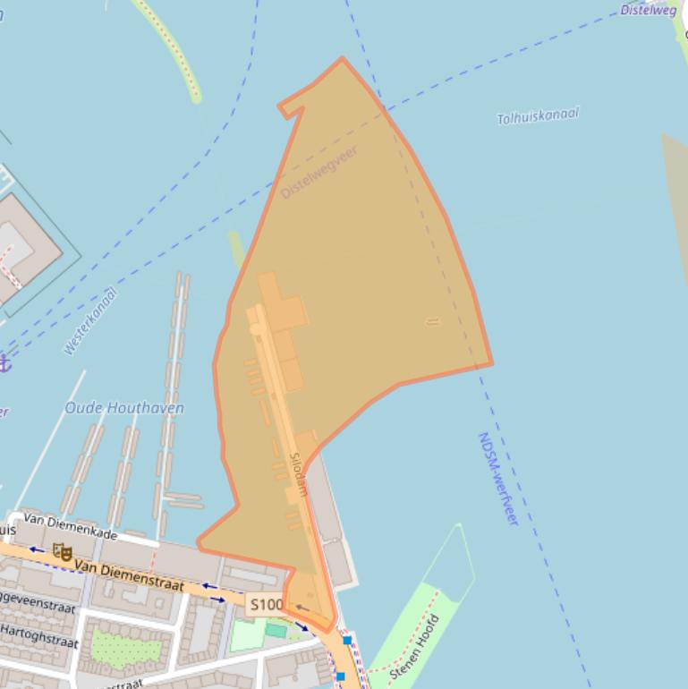 Kaart van postcodegebied 1013AW.