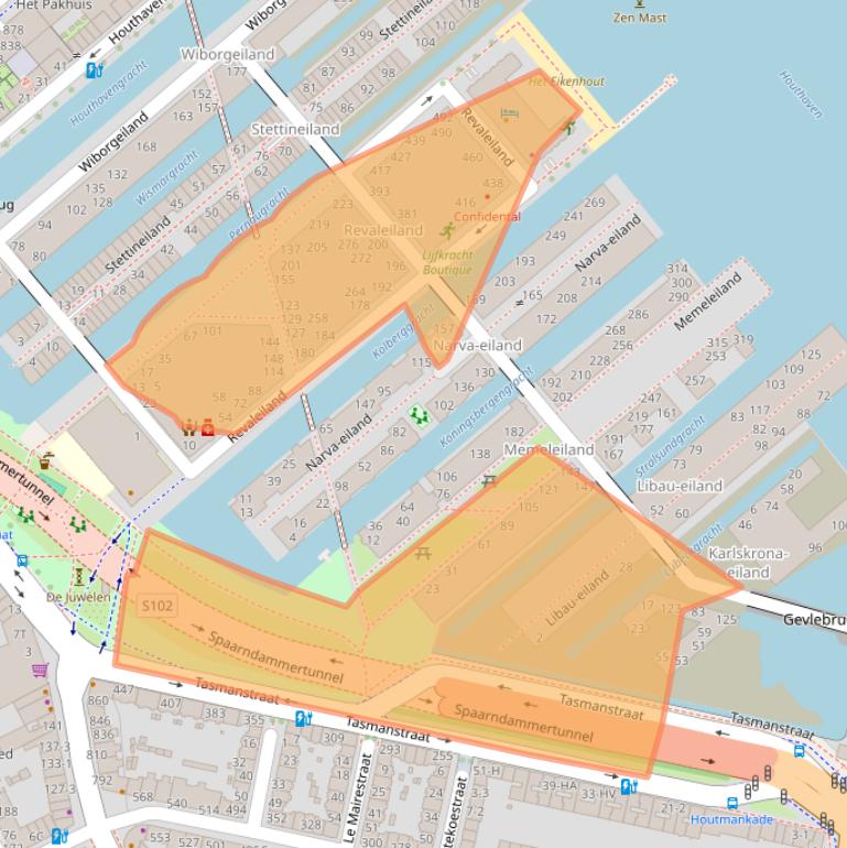 Kaart van postcodegebied 1013AX.