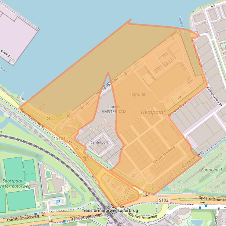 Kaart van postcodegebied 1013BG.