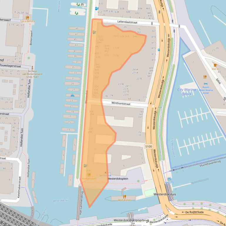 Kaart van postcodegebied 1013BH.