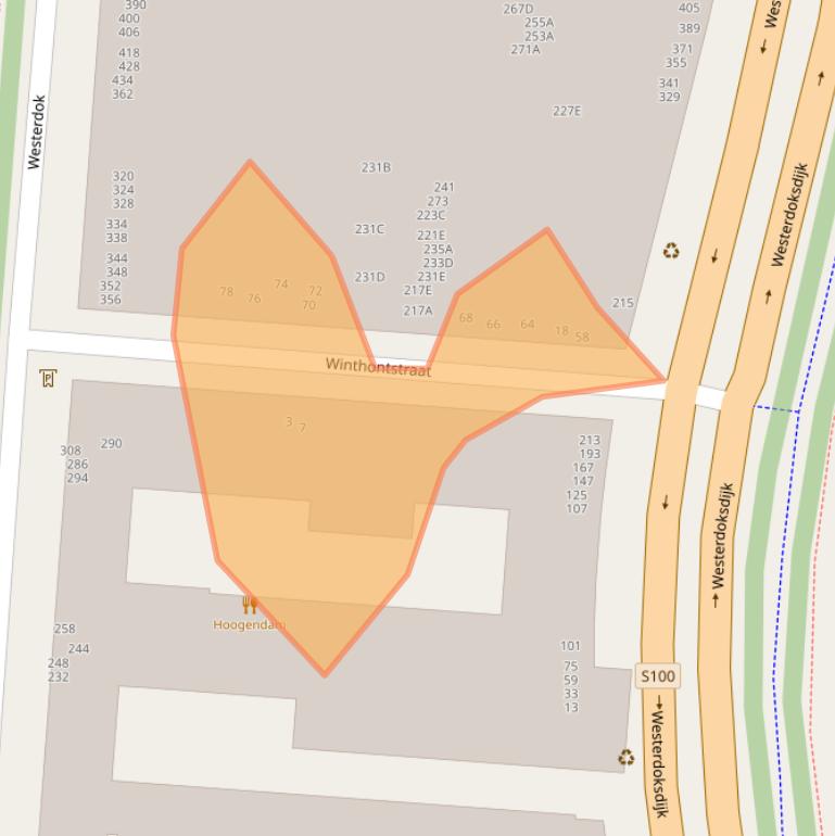 Kaart van postcodegebied 1013BR.