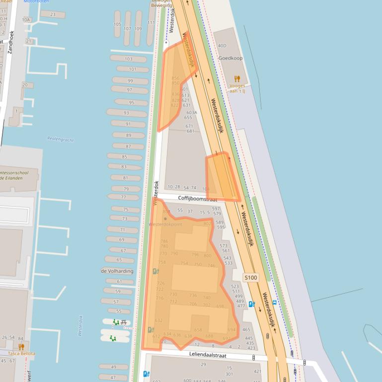 Kaart van postcodegebied 1013BV.