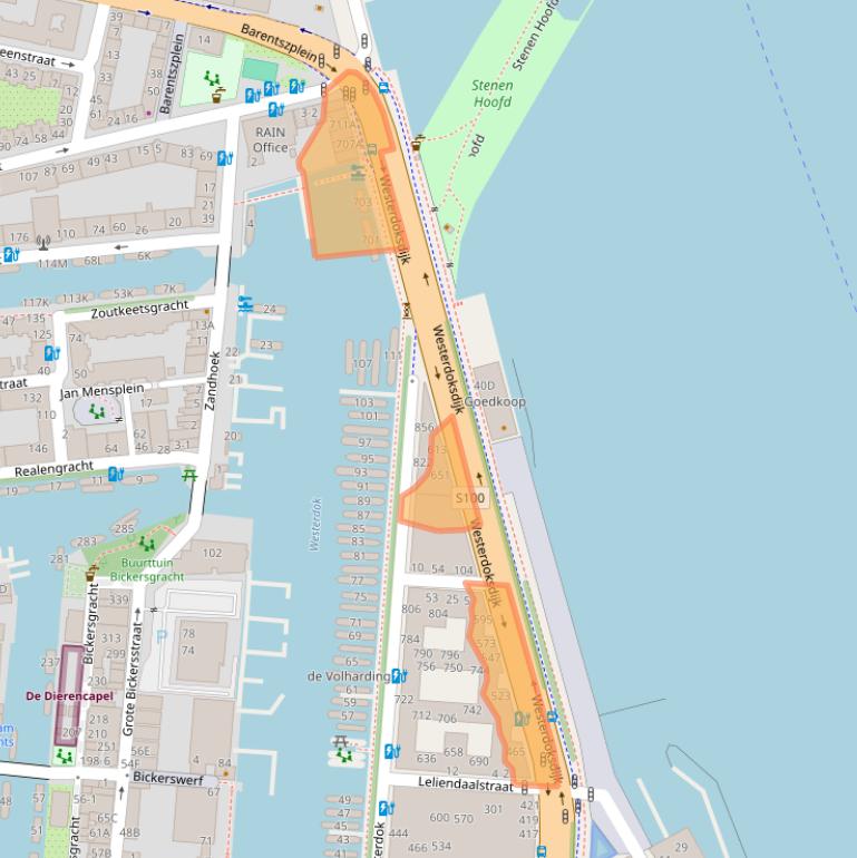 Kaart van postcodegebied 1013BX.