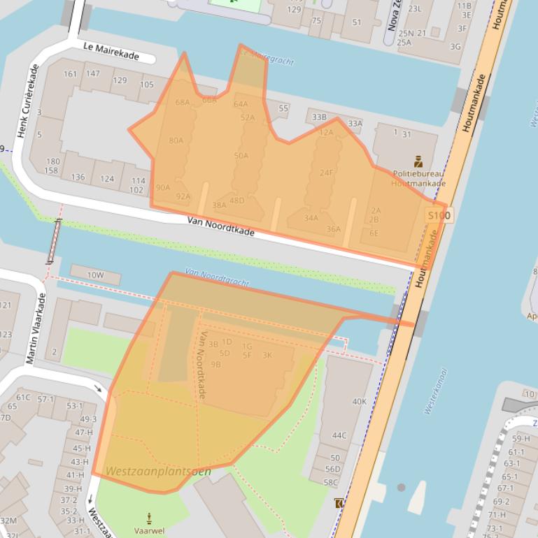 Kaart van postcodegebied 1013BZ.