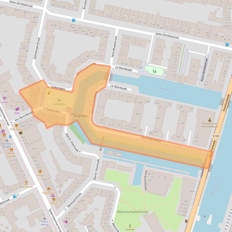 Kaart van postcodegebied 1013CJ.