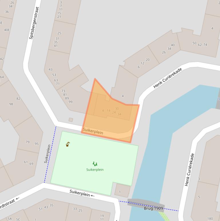 Kaart van postcodegebied 1013CK.