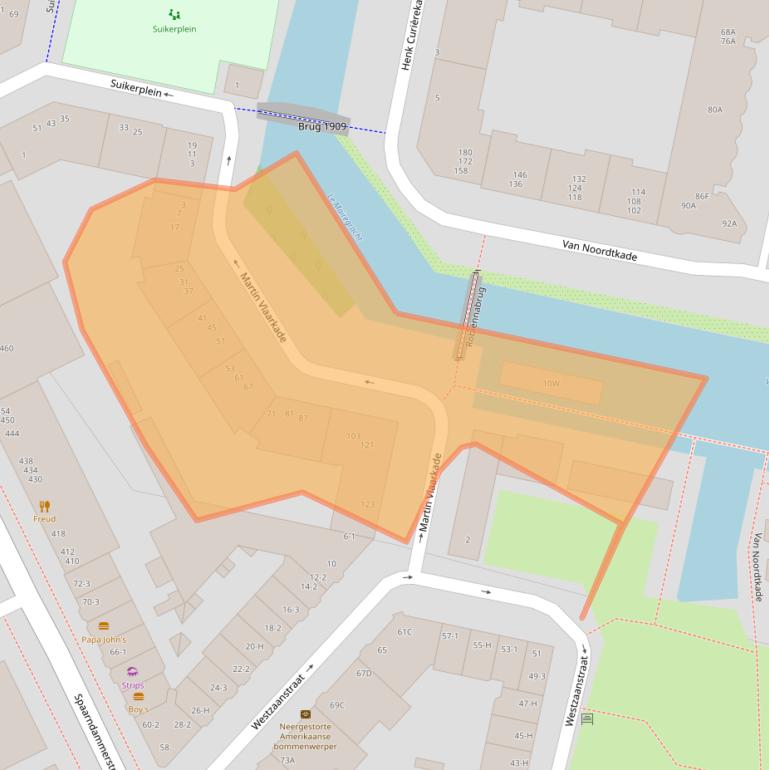 Kaart van postcodegebied 1013CS.
