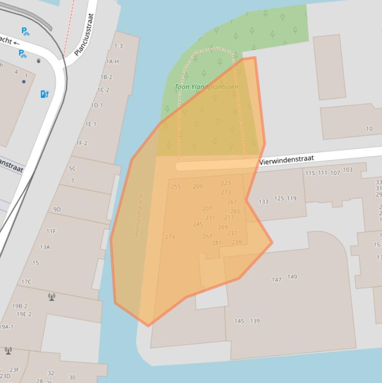 Kaart van postcodegebied 1013CW.