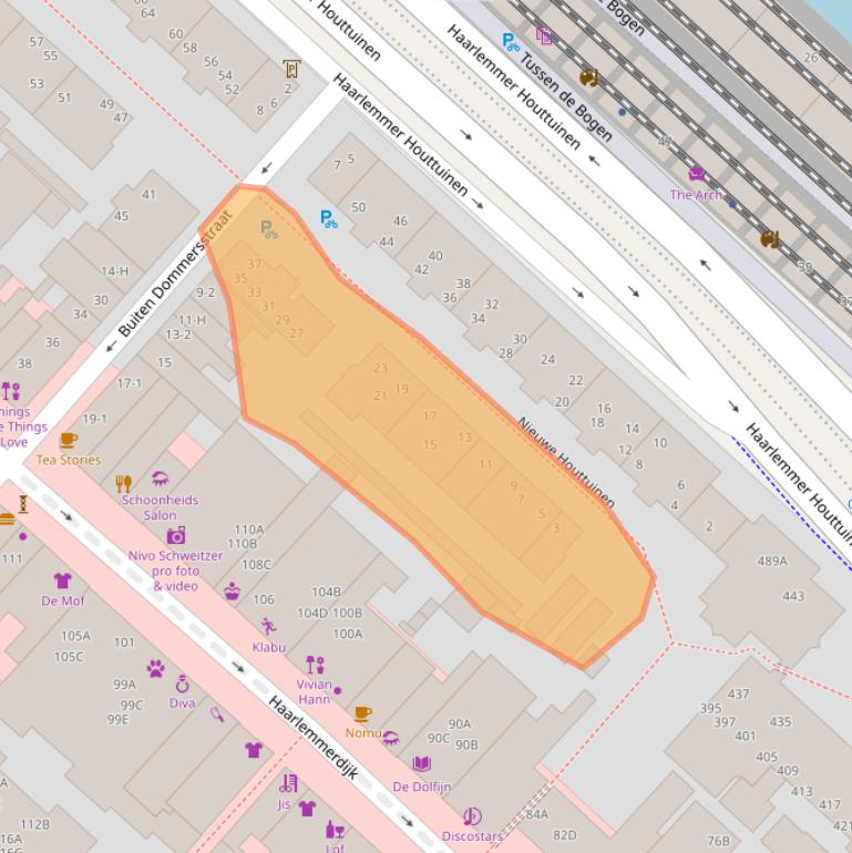 Kaart van postcodegebied 1013DA.
