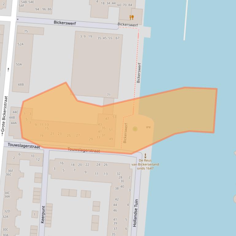 Kaart van postcodegebied 1013DL.