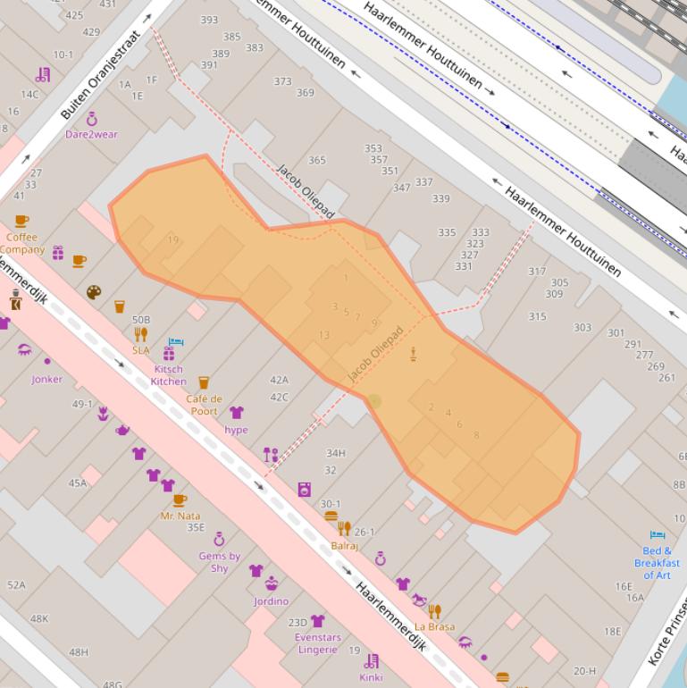 Kaart van postcodegebied 1013DP.