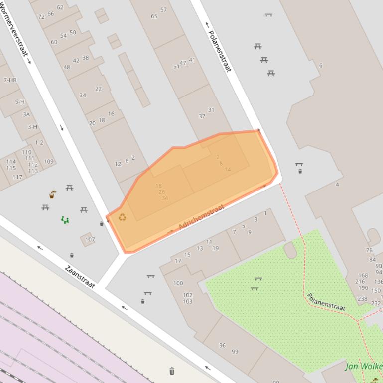 Kaart van postcodegebied 1013DS.