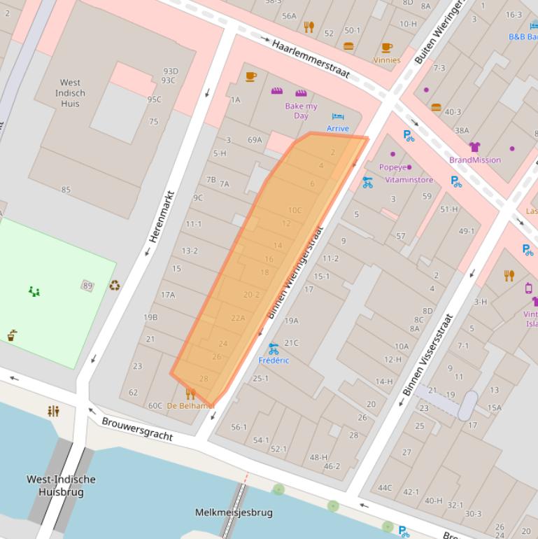 Kaart van postcodegebied 1013EB.