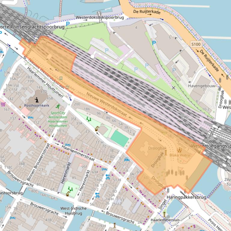 Kaart van postcodegebied 1013GE.